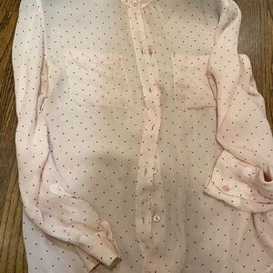Equipment Pink Cuffed Sleeve Blouse with Mandarin Collar